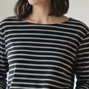 Everlane Black and Gray Striped Long Sleeve Tee